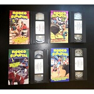 FOUR VHS: Rodeo Bloopers 1-2-3-4 Hilarious Comedy and Real Action Horses & Bulls